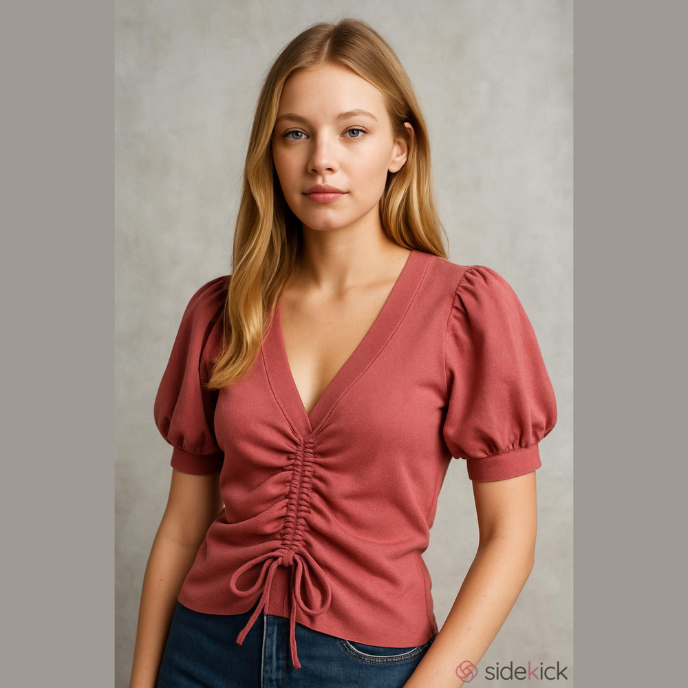 Pink Short Sleeve Ruched Tee
